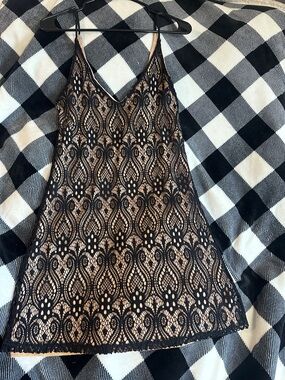 Sage Black Lace Overlay Nude Slip Midi Dress